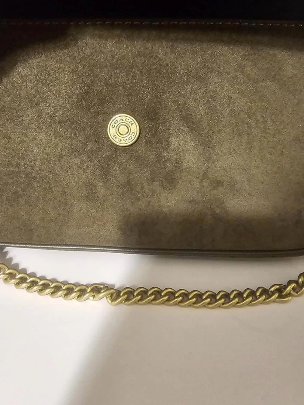 Coach Olive Green Suede Shoulder Bag with Gold Hardware